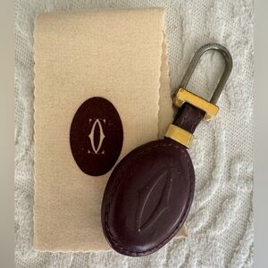 Vintage Cartier Bordeaux Leather Keychain with Gold Accents
